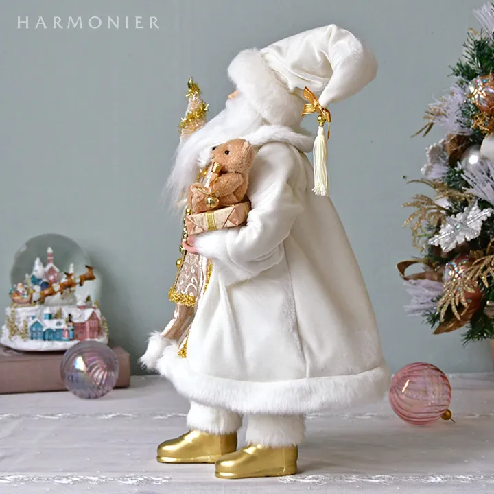 サンタクロースフィギュアホワイト/ツリー＆ベアー47cm｜クリスマス