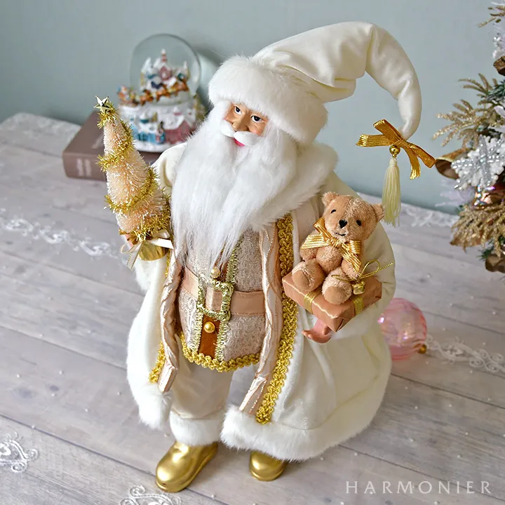 サンタクロースフィギュアホワイト/ツリー＆ベアー47cm｜クリスマス