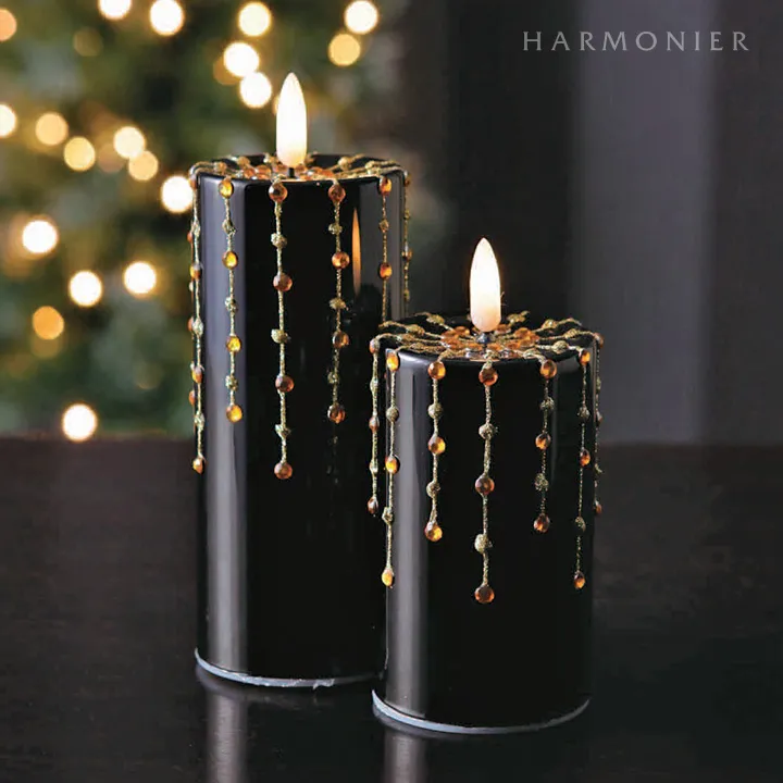 ガラスLEDキャンドル/ブラックゴールドL｜クリスマス雑貨の通販
