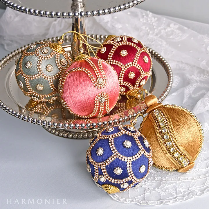 ジュエルボールオーナメント/ピンク9cm（カーブ/ドット）｜クリスマス