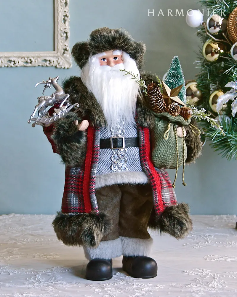 サンタクロースフィギュア/フォレストチェック50cm｜クリスマス雑貨の