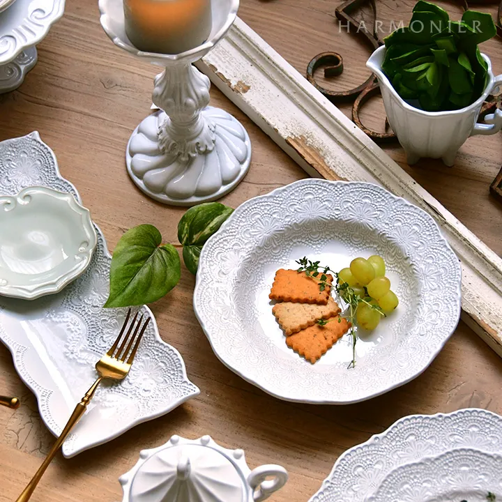 メルレットホワイトレースパスタプレート23cm/イタリア製｜輸入食器