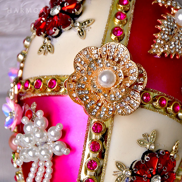 MRジュエルガラスオーナメント/エッグ/レッド＆アイボリ｜輸入雑貨の