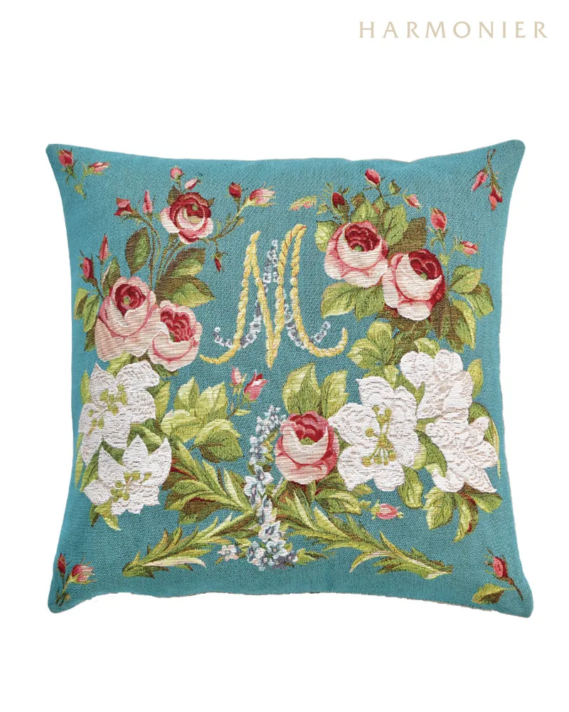 ARTdeLYSフランス製ゴブラン織クッション/Mローズ/グリーン50x50cm