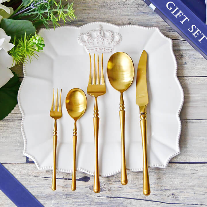 カトラリーフルセット5本入りギフトセット/ゴールド｜輸入食器・雑貨の