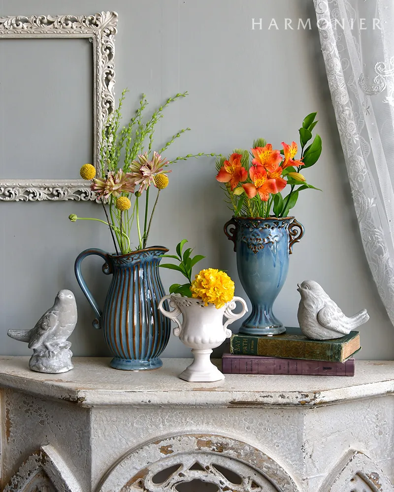 フルールフラワーベースハンドル/ブルーグレー｜輸入雑貨の通販 | 輸入