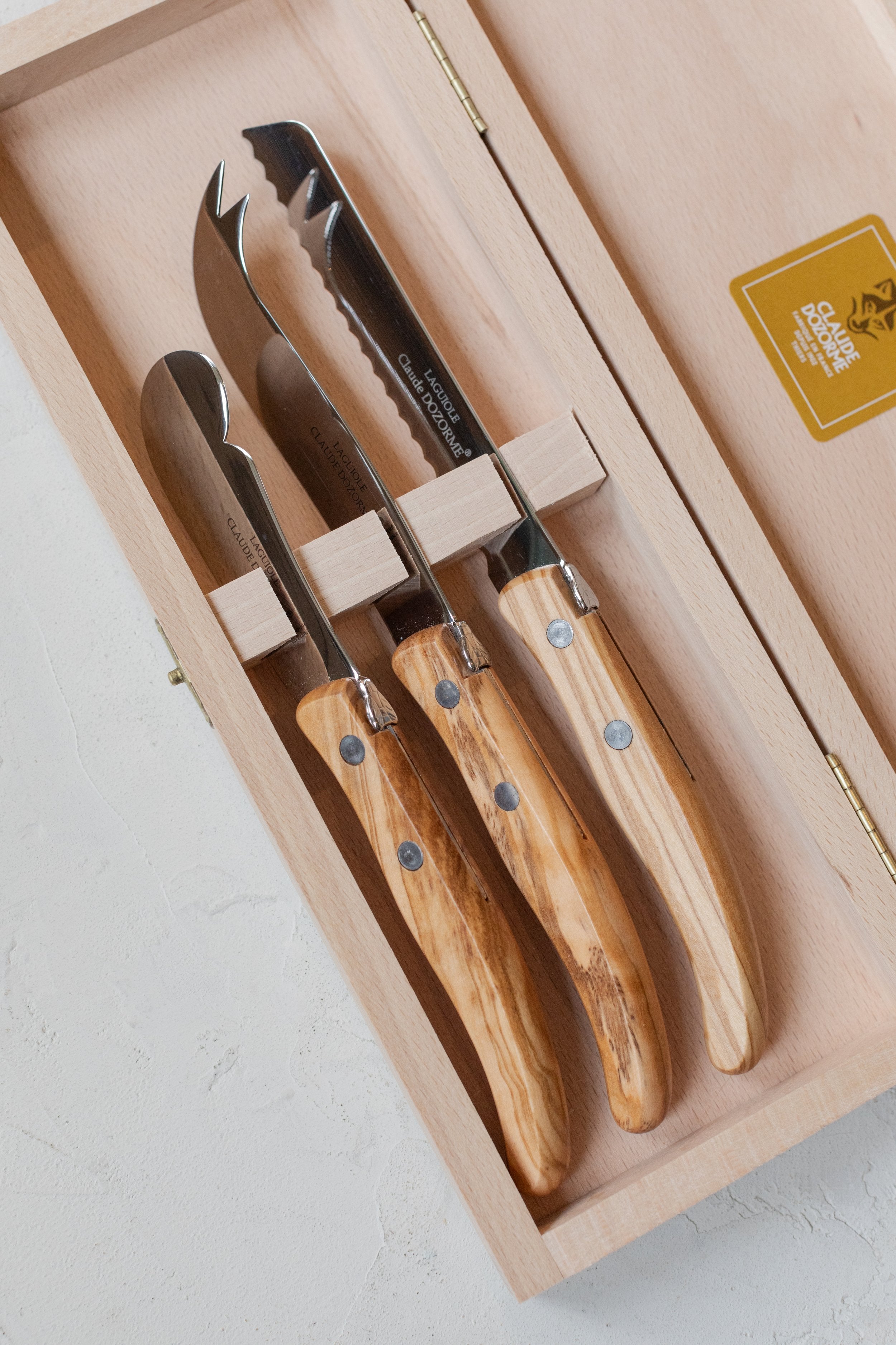 Claude Dozorme Laguiole Cheese Knives Set | Olive Wood Cheese
