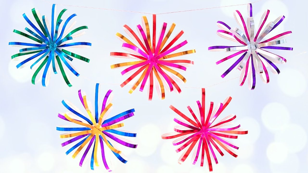 簡単✨100均おりがみ】花火の作り方🎆夏の壁面飾り🎇つるし飾り【すぐ