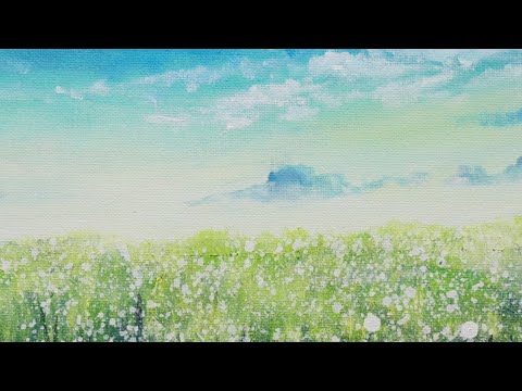 油絵】【草原に咲く白い花と朝日】 #art #oilpainting #oil #painter