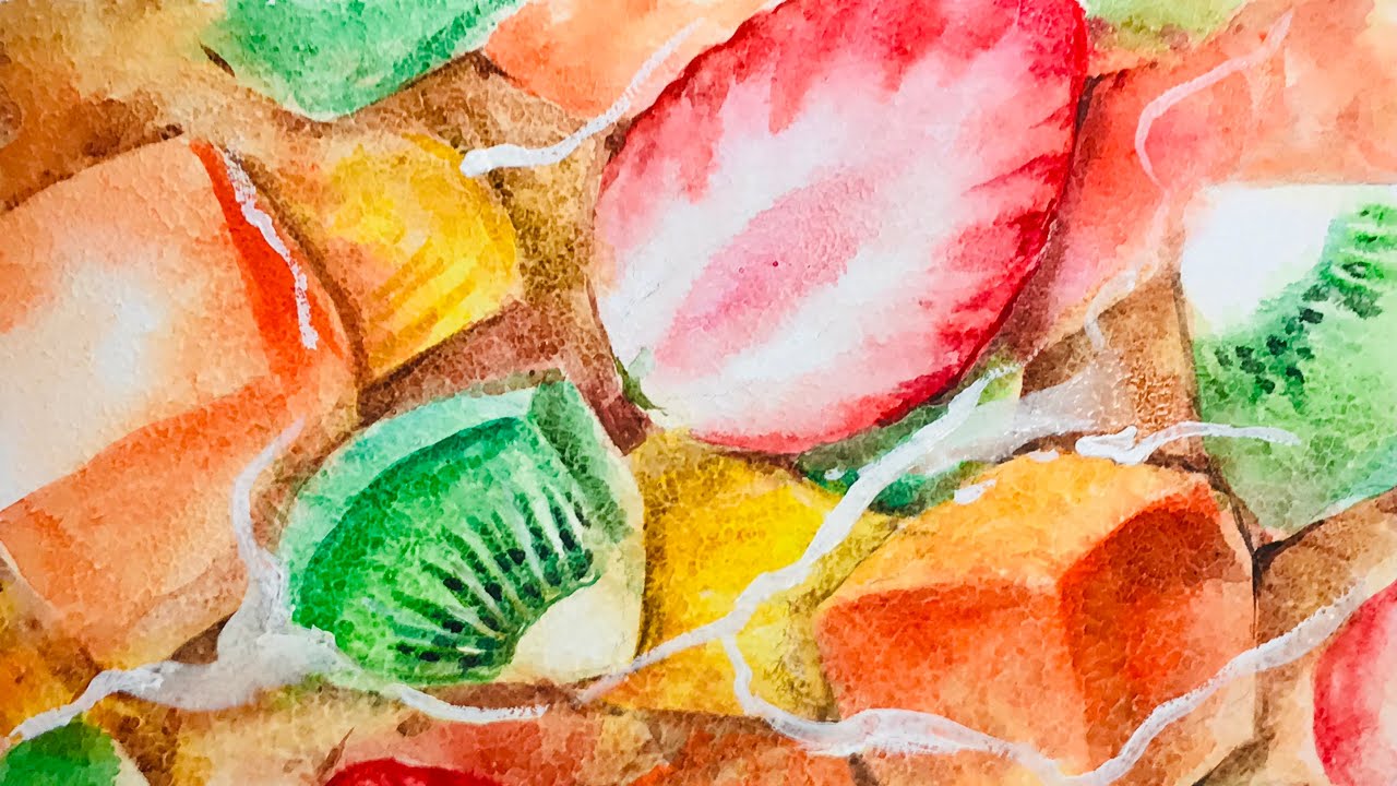 アクリル絵の具でのフルーツポンチの描き方【苺・キウイフルーツなど