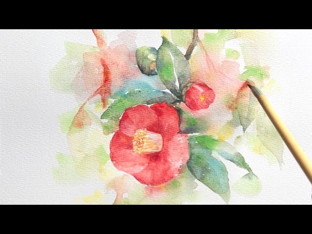 水彩画]ツバキの花を描く/watercolorpainting /制作過程 - YouTube
