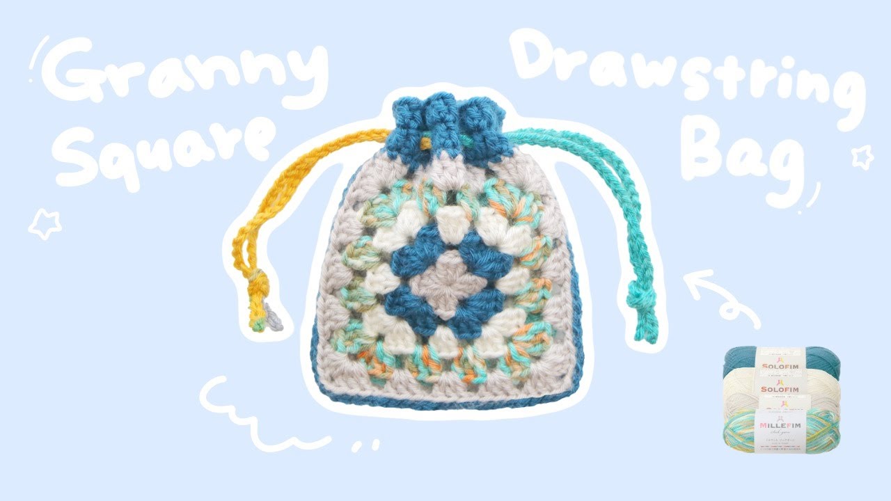 Crochet tutorial ] Granny Square Drawstring Bag [ Easy and Quick