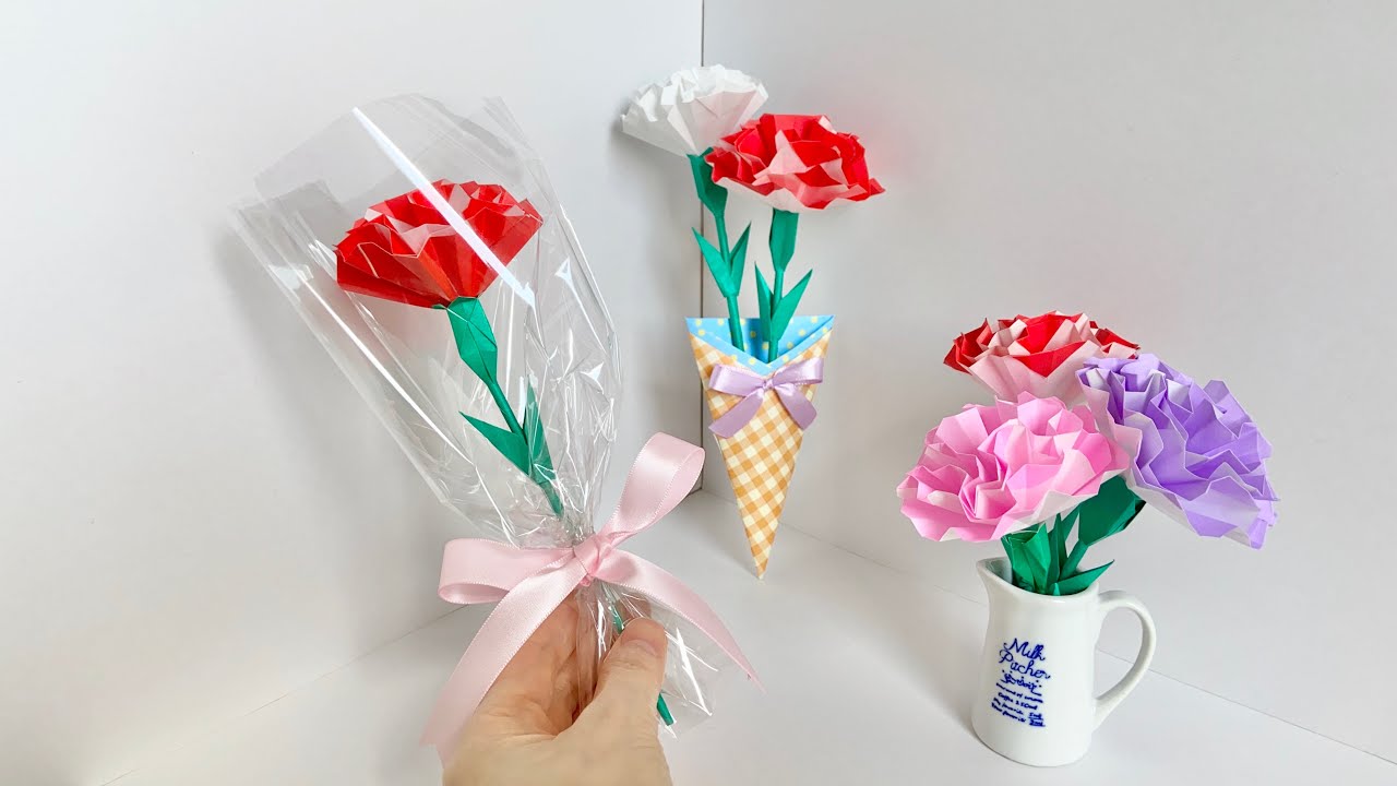 折り紙で作るカーネーション ／How to make paper carnations - YouTube