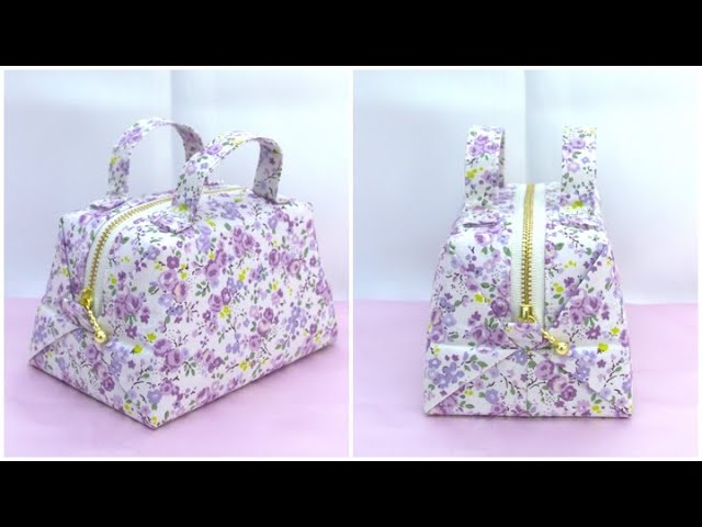 ファスナーポーチの作り方 持ち手付き台形型ポーチ 20cmファスナー使用