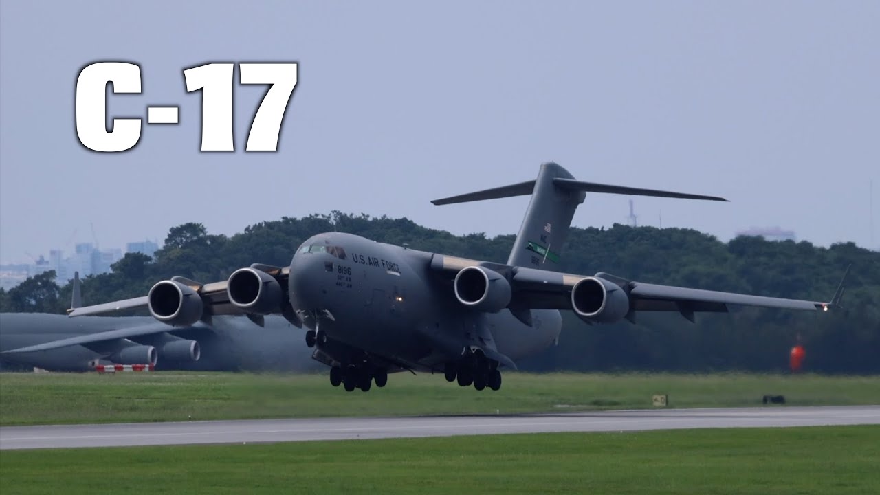 ド迫力】C-17グローブマスターIII輸送機の豪快な離陸！バックも出来る