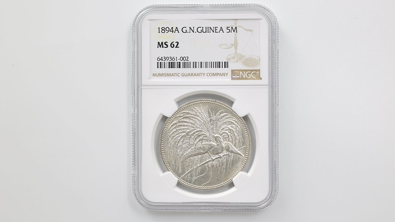 委託販売 1894 パプアニューギニア 極楽鳥 5マルク 銀貨 NGC MS 62 準