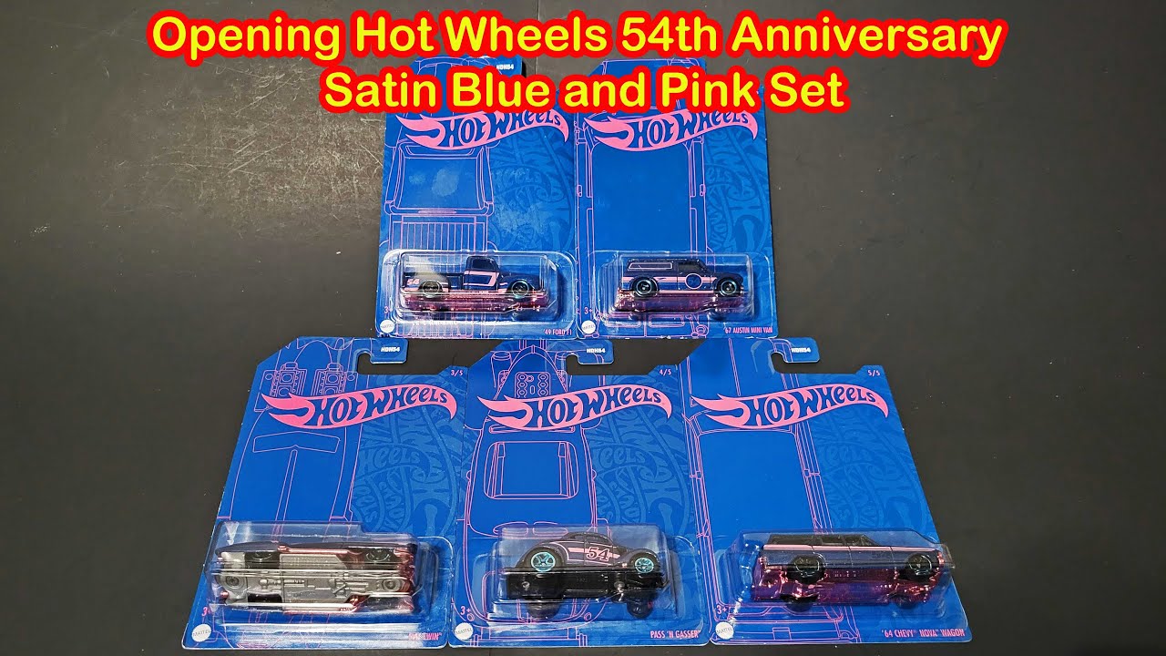 Opening Hot Wheels 54th Anniversary Satin Blue and Pink set - YouTube