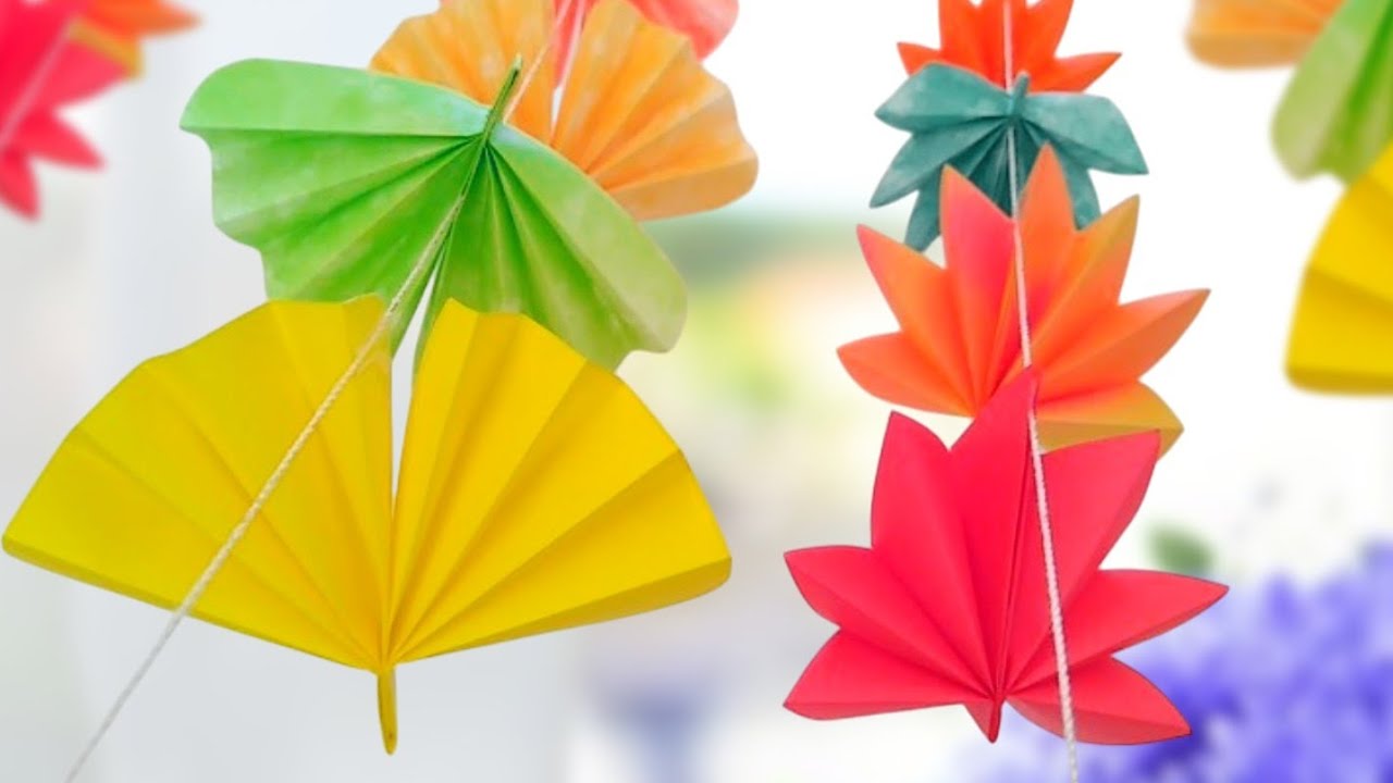 簡単✨折り紙】イチョウの吊るし飾り🍁室内で紅葉狩り【作り方】秋の