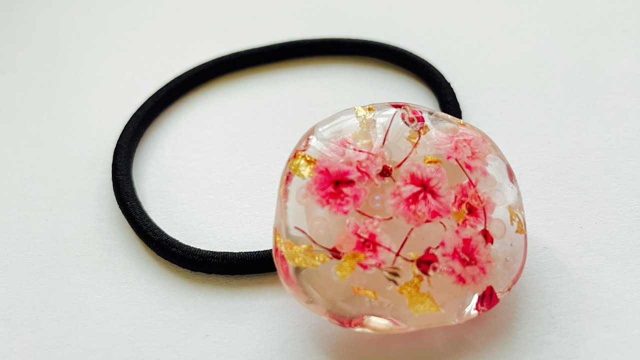 レジン/Resin】パーツクラブのモールドでドライフラワー入りヘアゴム