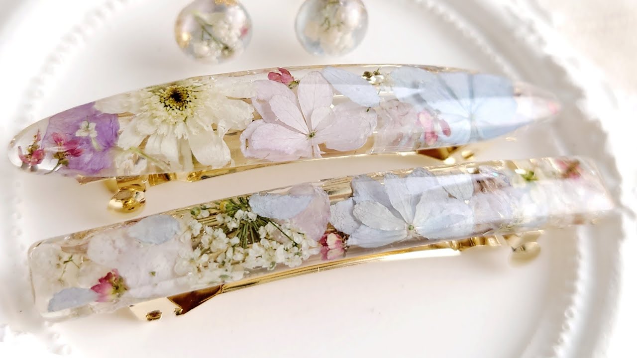 レジン♡八重咲き紫陽花のヘアアクセサリーを作る♡100均モールド Make