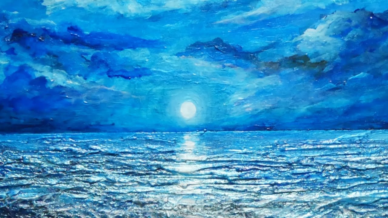 油絵】【水平線に沈む満月】 #油絵 #手書き #アート #絵画 #絵 #油彩画