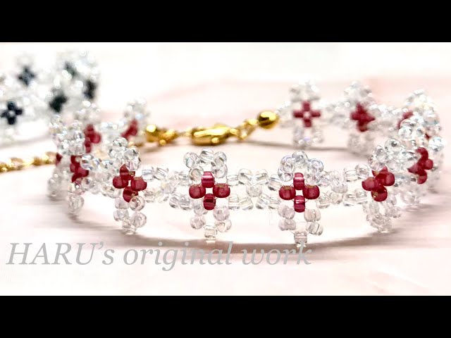 98 小花模様のレーシーなブレスレット/beaded flower bracelet/串珠