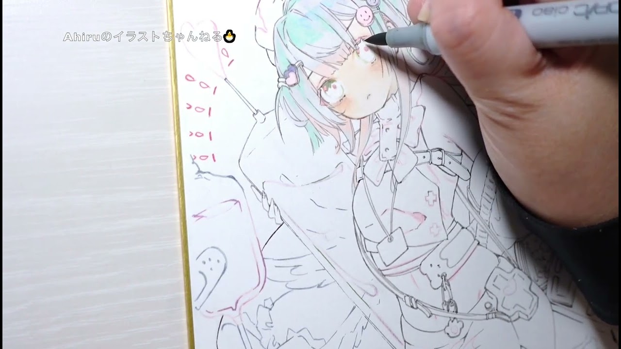 コピック/arrtx】オリジナル イラストメイキング 中色紙にナース風