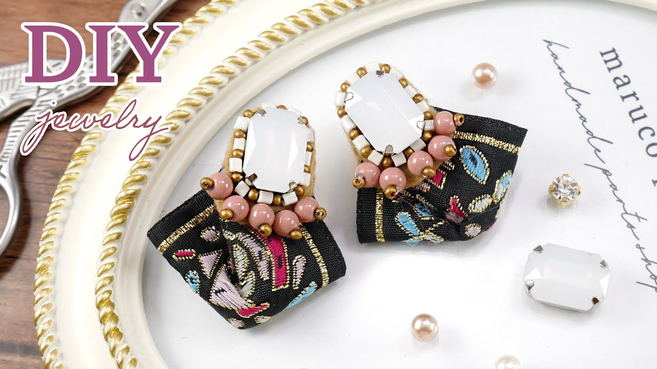 DIY EARRING | Easy | Beaded embroidery with Ribbon Tassel | party