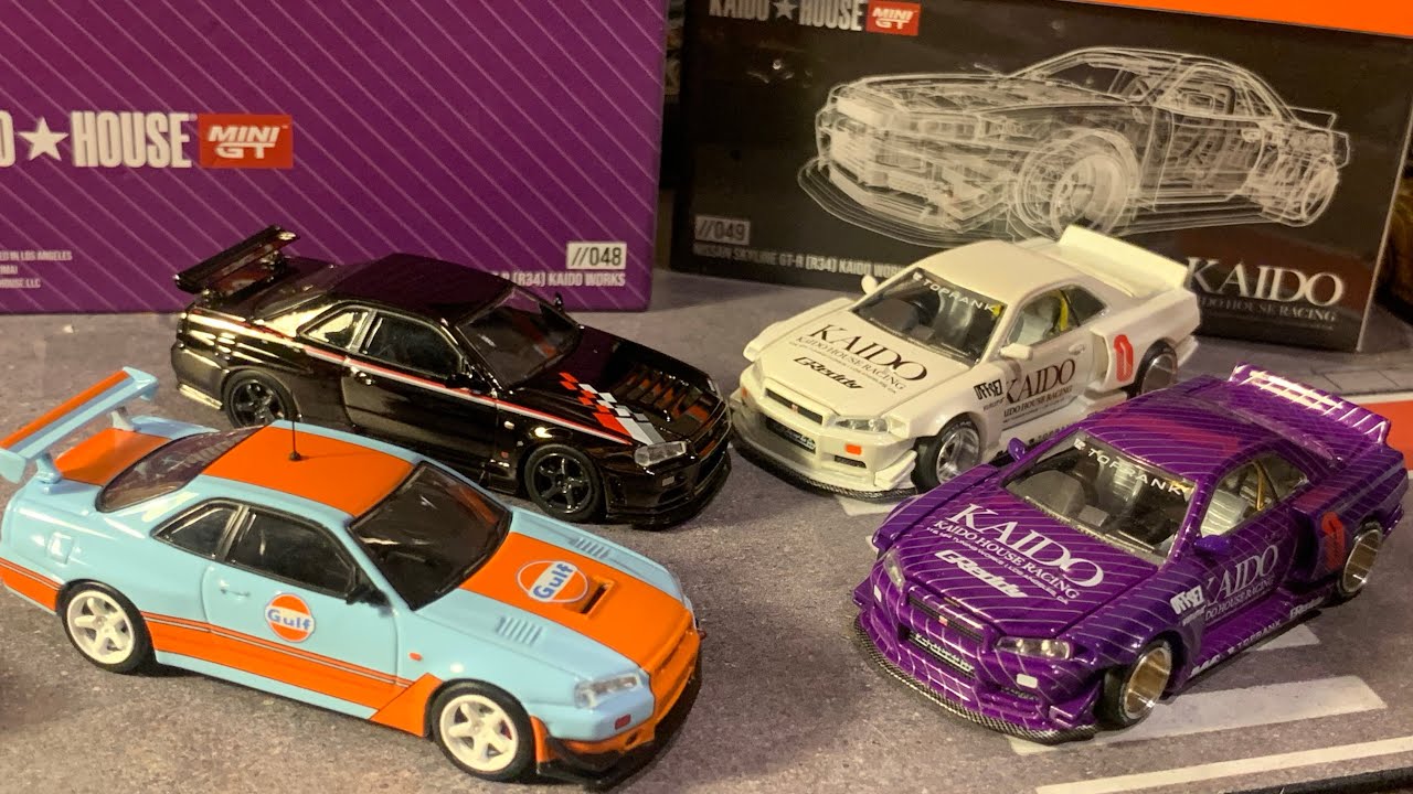 MiniGT 街道ハウスGT-R R34 Kaido Works、gulf仕様R34、innoブラック