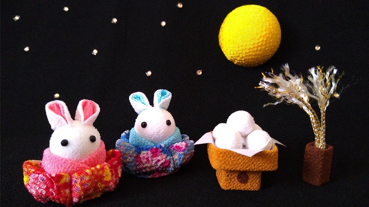 つまみ細工】🎑お月見うさぎ🐰の作り方🎑【ミニチュア】moon viewing