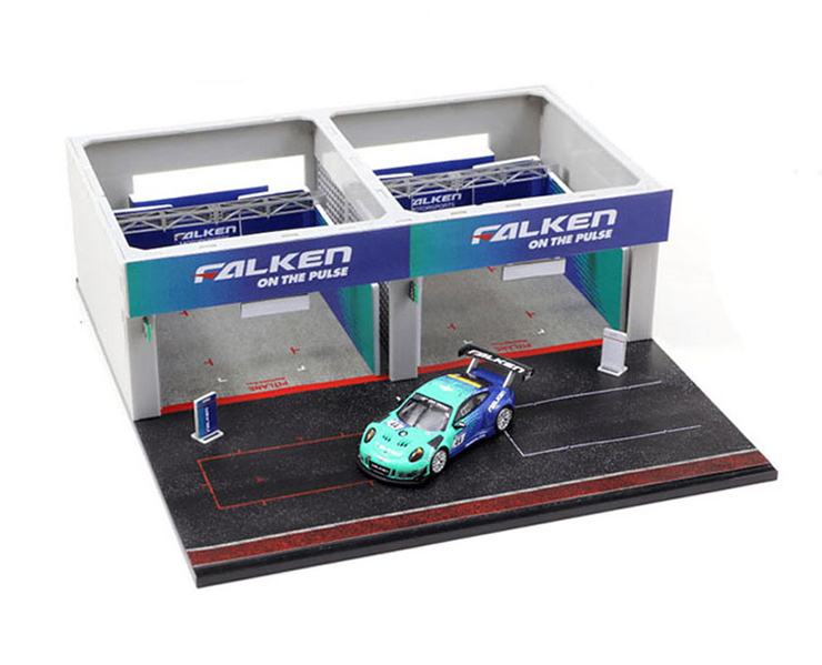 T64D-001-PS 1/64 Pit Garage Diorama - FALKEN + Porsche 911 GT3 R