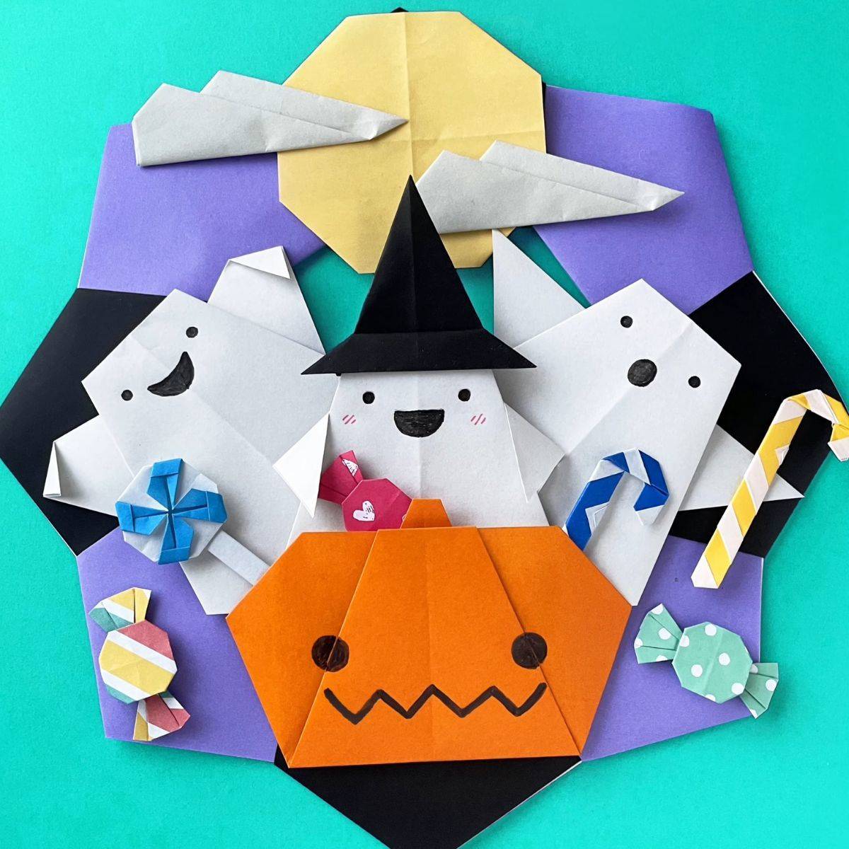 折り紙で作る！かぼちゃとオバケの可愛いハロウィンリース | 4yuuu