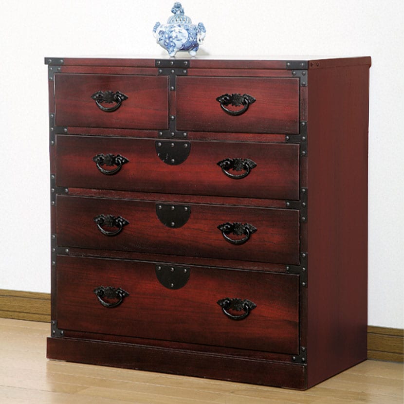 送料無料】 民芸調 引出箪笥 和タンス 収納棚 引き出し 和風 天然木 桐