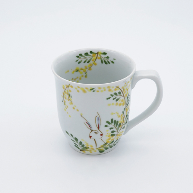 ミモザとうさぎ／マグカップ ｜空萌工房(そらもえこうぼう)｜田口紀美子