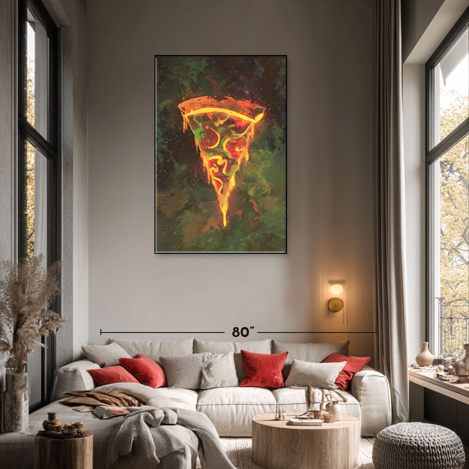 Pizza Slice Neon Graffiti Wall Art Print