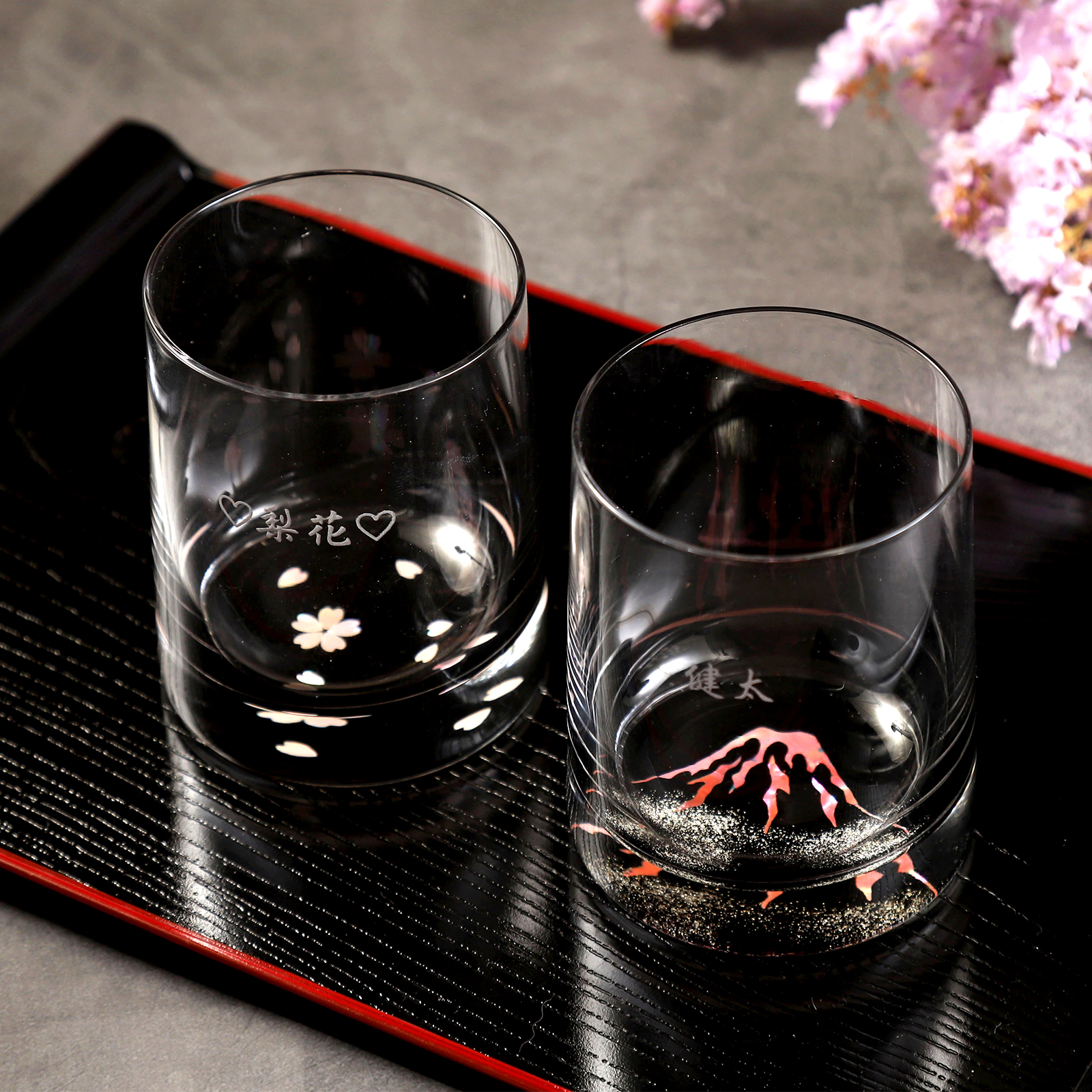 中国漆器 山水図蒔絵 洋酒器揃 リキュールグラス・シェーカー・トレイ