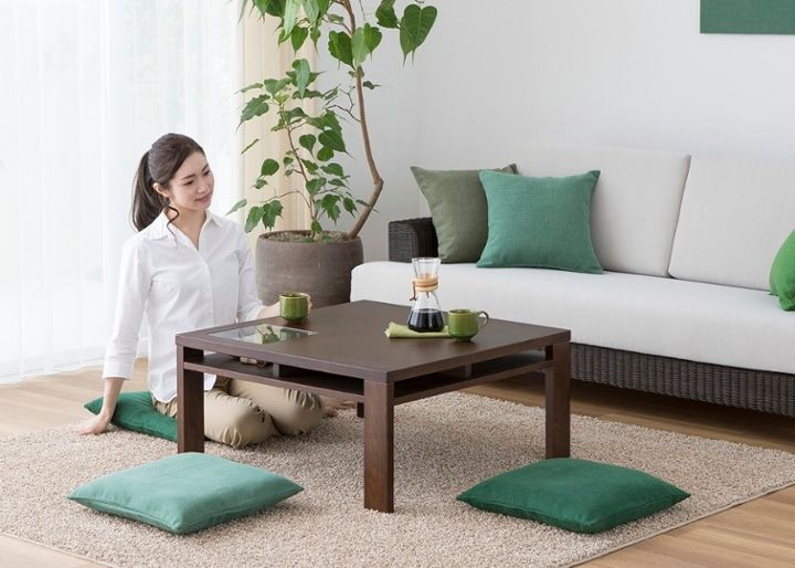 ガラス・ローテーブル 800×800 正方形～収納付き～モダンアジアン