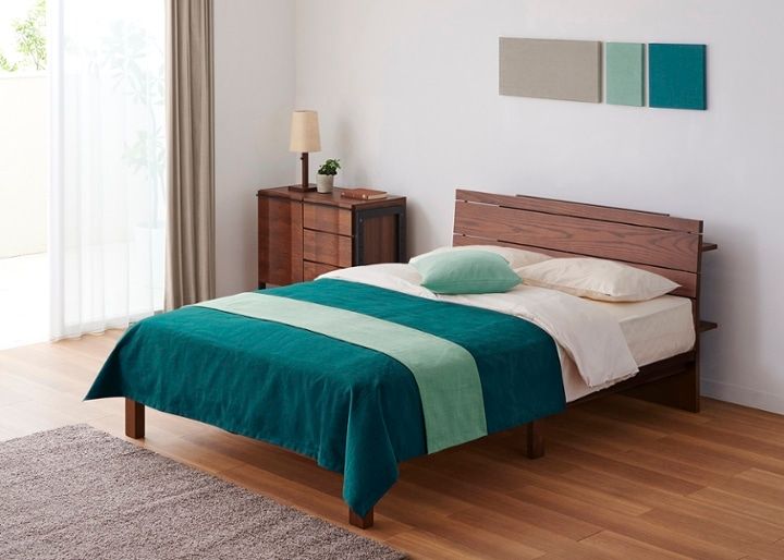 ムク・ベッド ベッドスプレッド＆スロー セット (フォレストグリーン