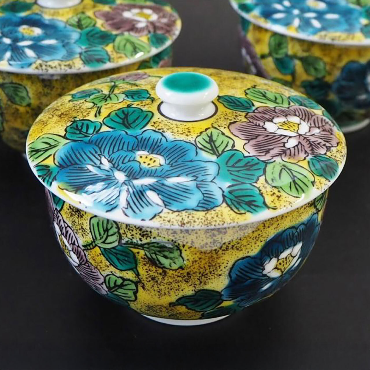 九谷焼 蓋付汲出揃 吉田屋風牡丹 5客セット【辻本商店】 - 【九谷焼結