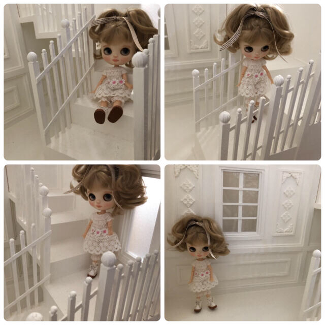 ブライス ミディブライス用 階段付き3面ドールハウスホワイト 椅子 机