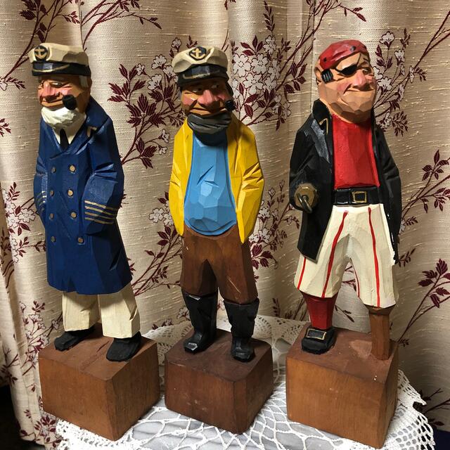 木彫り マドロス人形 3体セット （船長 海賊 船乗り）の通販 by