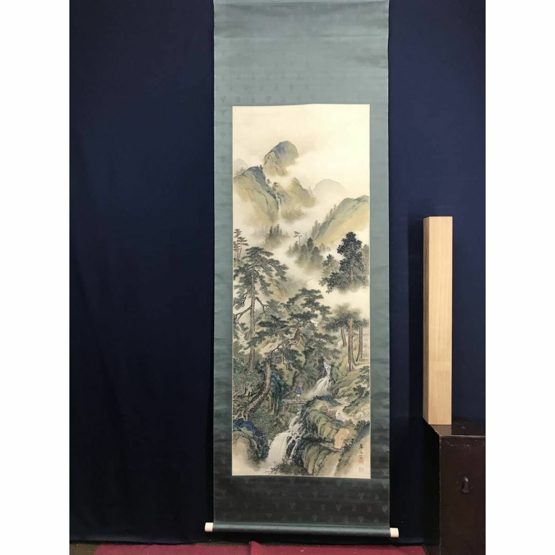 真作】近藤翠石/夏渓山樵図/山水図/人物図/掛軸☆宝船☆AC-783の通販