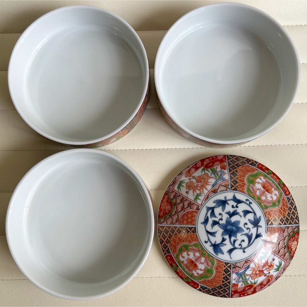 有田焼 - 三洋陶器 龍峰窯 林斎 古伊万里 三段重 蓋付き重ね鉢 金彩