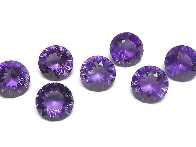 宝石質アメジスト ルース ラウンド コンケーブカット12×12mm 7粒セット
