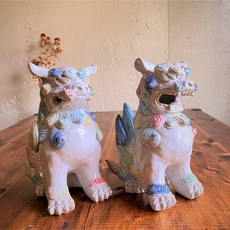 シーサー置物 沖縄陶器やちむんの紅型シーサー 紅27 [一品物]正面立ち