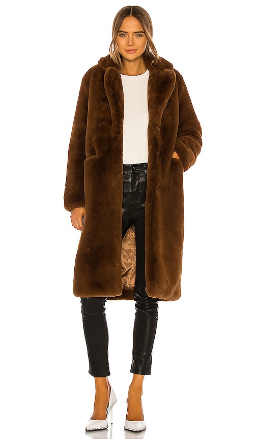 Apparis Laure Faux Fur Coat in Chocolat | REVOLVE