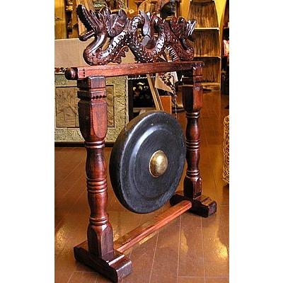 ゴング 銅鑼 どら ドラ 中 H.70cm 打楽器 民族楽器 竜の彫刻 アジアン