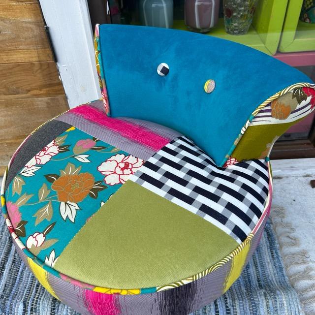 カラフルパッチワークスツール ライトブルー 家具 椅子 インテリア