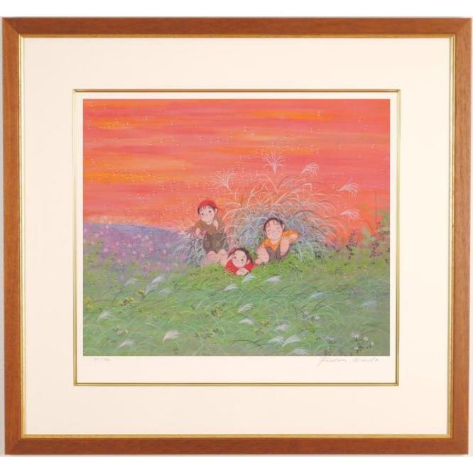 開田風童 絵画 童画 ジークレー 版画 「風の中で」 額付き : アート