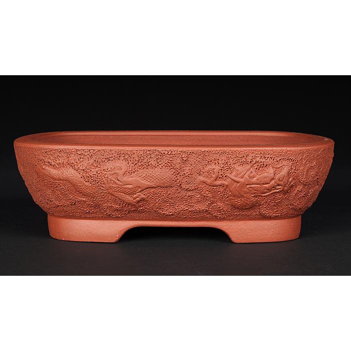 松下益久浮彫龍文撫角長方鉢 鉢 盆栽鉢 植木鉢 bonsaipot 常滑 とこ